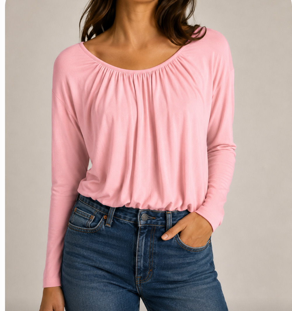 NEW Anthropologie Maeve Long Sleeve Bubble Hem Top Pink Small